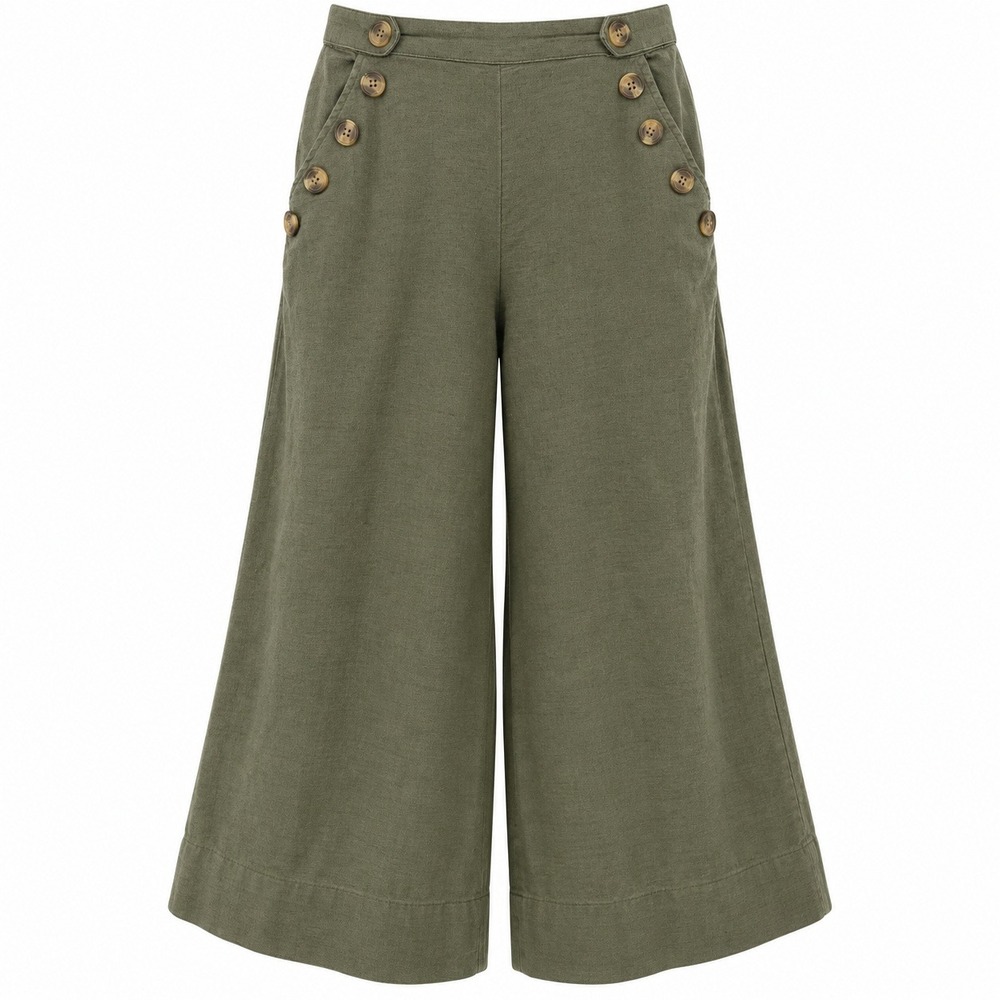 American Eagle XS Olive Linen Blend Wide Leg Sailor Pants